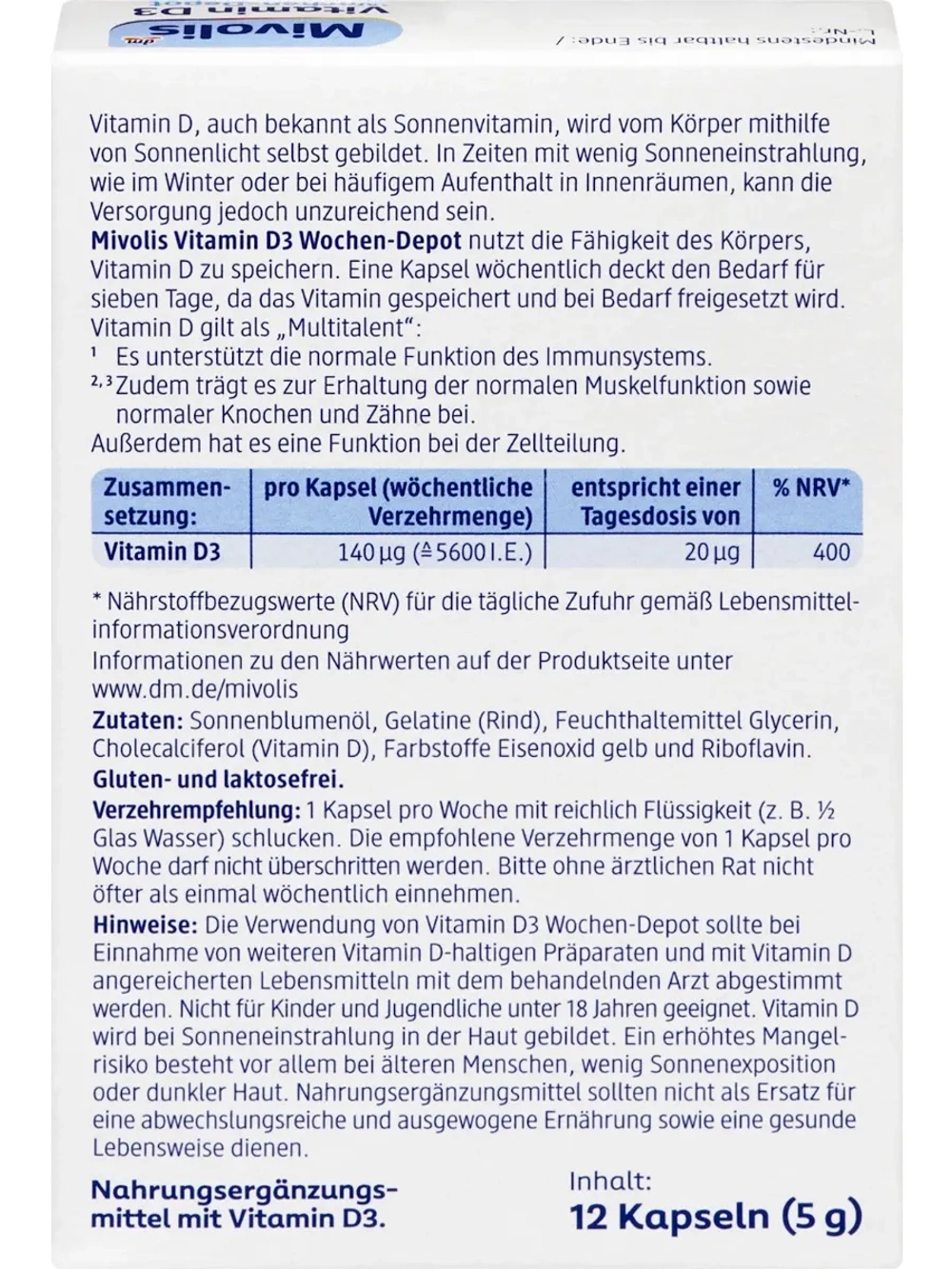 Mivolis Витамин D3 5600 ед. 12 шт., 5 г