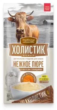 Деревенские лакомства Холистик Нежное пюре говядины с икрой летучей рыбы 4*10 гр