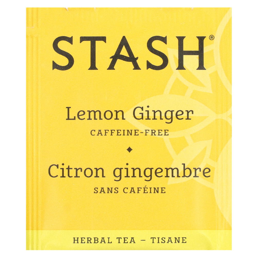 Stash Tea, травяной чай, лимон и имбирь, без кофеина, 20 чайных пакетиков, 34 г (1,1 унции)