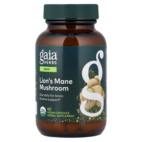 Gaia Herbs, Гриб львиная грива, 40 веганских капсул