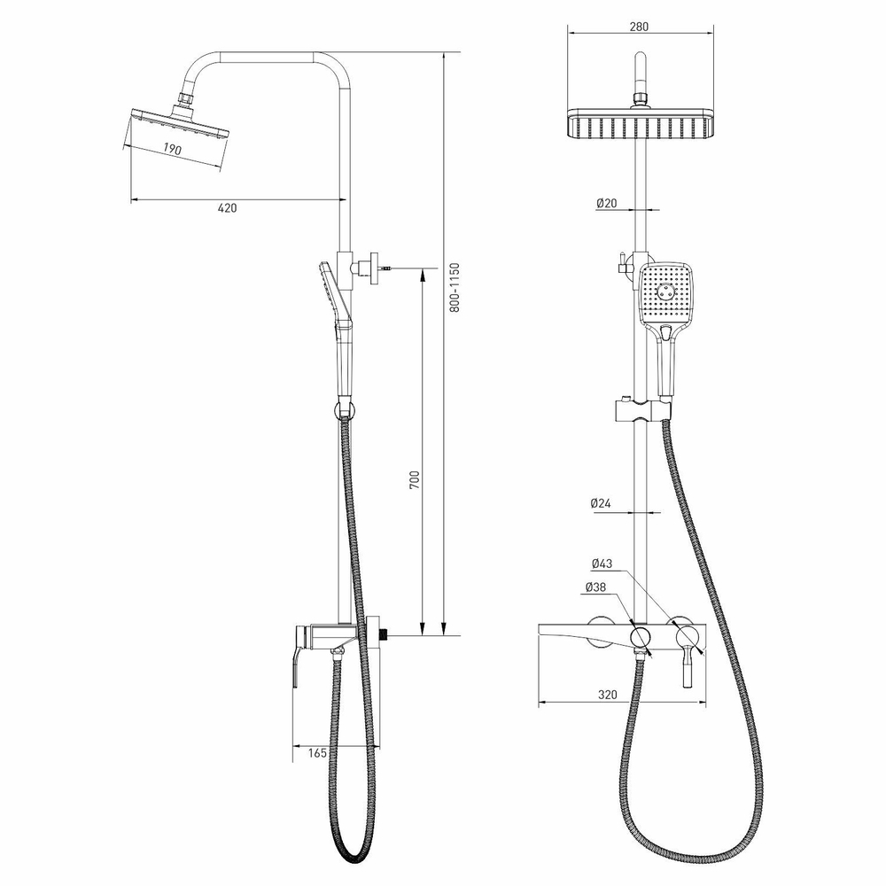 Душевая система 35к MIXLINE МЛ2430(ML2430) излив лейка 3 позиции+лейка "Тропический душ" ГРАФИТ