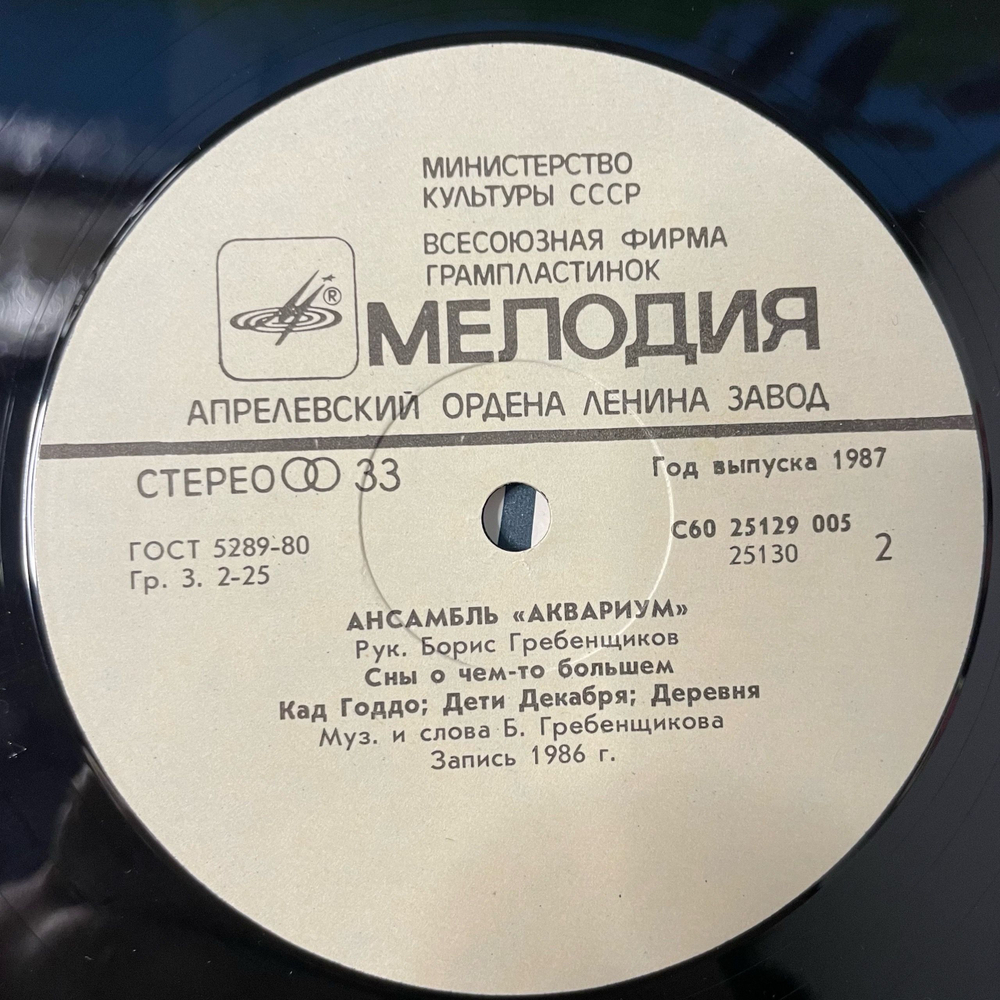 Винтажная виниловая пластинка LP Ансамбль Аквариум (СССР 1987)