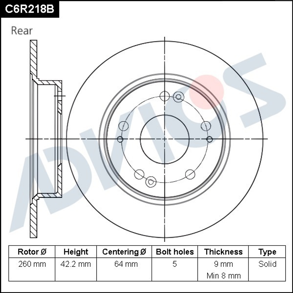 Диск тормозной зад. ADVICS C6R218B
