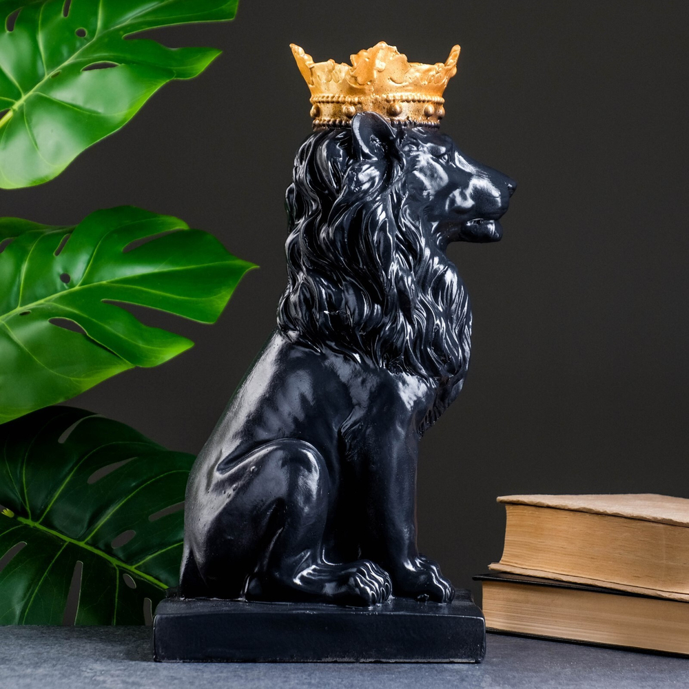 Копилка "Лев с короной" черный, с золотом, 35 см.