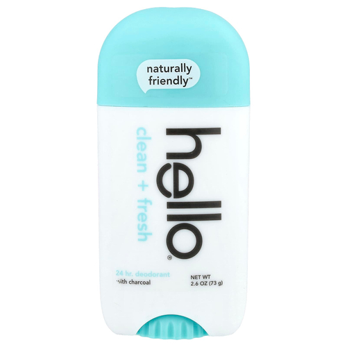 Hello, 24-часовой дезодорант с древесным углем, Clean + Fresh, 73 г (2,6 унции)