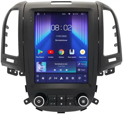 Магнитола для Hyundai Santa Fe 2 2006-2012 (климат, штатный усилитель, рамка тип 2) - Teyes TPRO 2 монитор 9.7" QLED в стиле "Тесла" на Android 10, Быстрая, 4G SIM-слот