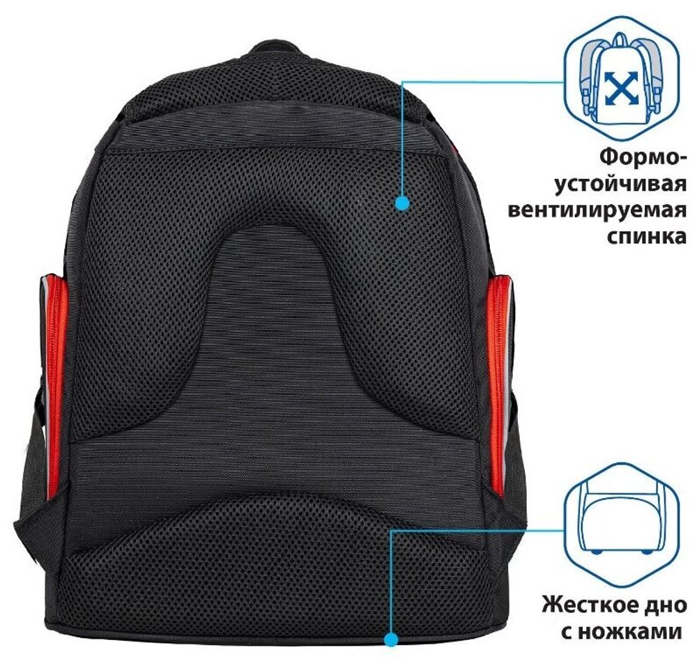 Рюкзак BRAUBERG CLASSIC, легкий каркас, премиум материал, "Motorbike", черный, 270583