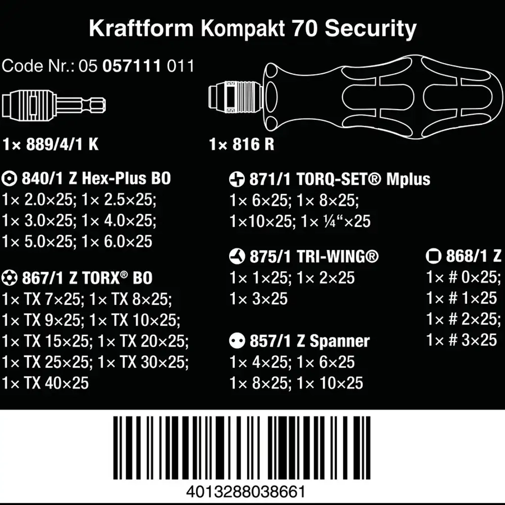 Набор Kraftform Kompakt 71 Security, 32 предмета WERA 05057111001