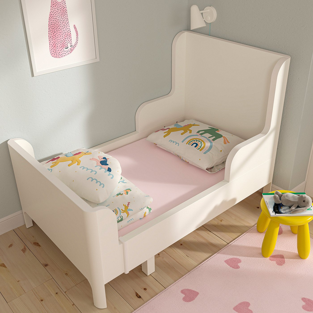 IKEA BARNDRÖM  (ИКЕА БАРНДРЁМ)  -  Простыня на резинке для раздвижной кровати — розовая 80х130 см