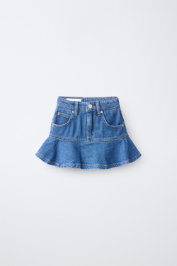 ZARA ДЖИНСОВАЯ ЮБКА С ОБОРКАМИ, СИНИЙ