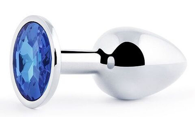 Анальное украшение SILVER PLUG SMALL с синим кристаллом - 7,2 см. (Цвет: синий)