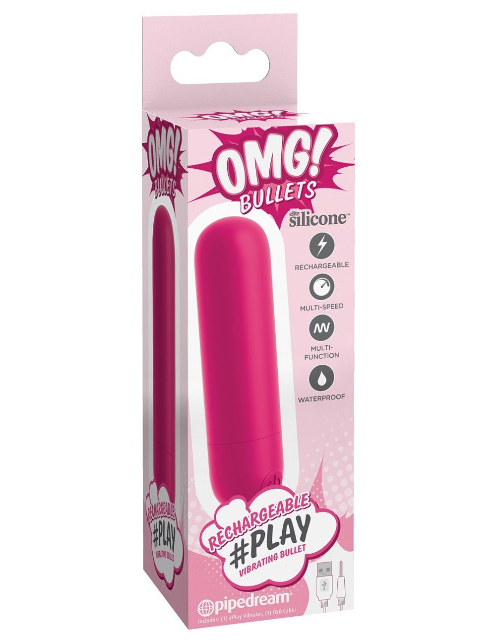 Ярко-розовая перезаряжаемая вибропуля #Play Rechargeable Bullet (Цвет: ярко-розовый)