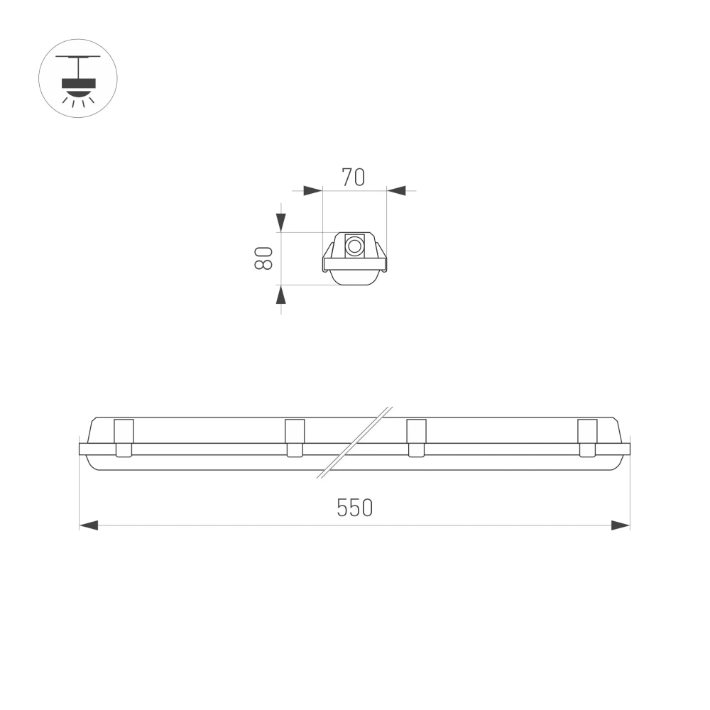 Светильник ALT-DALLAS-EMERGENCY-L550-20W Day4000 (WH, 120 deg, 230V) (Arlight, IP66 Пластик, 5 лет) 058143