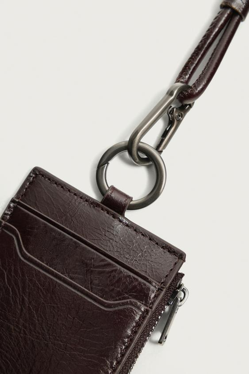 ZARA КОШЕЛЕК ДЛЯ КАРТОЧЕК С РЕМЕШКОМ ИЗ КОЖИ, КОРИЧНЕВЫЙ