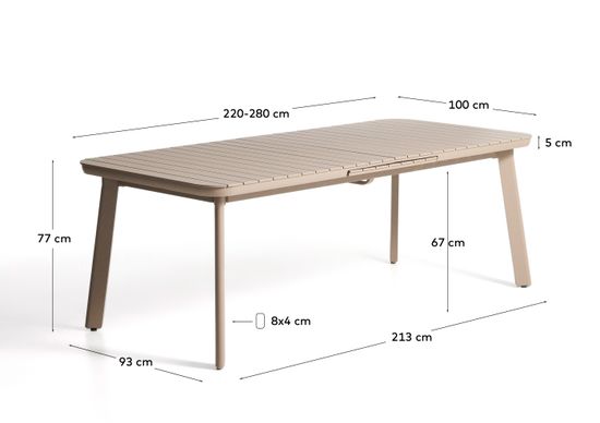 Раздвижной уличный стол Izola из алюминия с бежевой отделкой, 220 (280) x 100 см