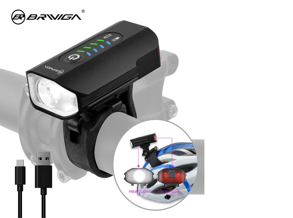 Фара BRIVIGA 2 в 1 передний/задний, CREE XP-G3 LED, с безопасным режимом, датчик торможения, 600lm, 1200, Type-C, крепление на руль, ДЕРЖАТЕЛЬ для GOPRO, крепление для шлема GOPRO
