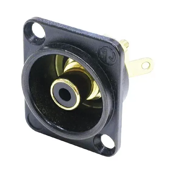 Neutrik NF2D-B-0 панельный разъем RCA гнездо, тип-D, черный корпус, под пайку провода, черный изолят