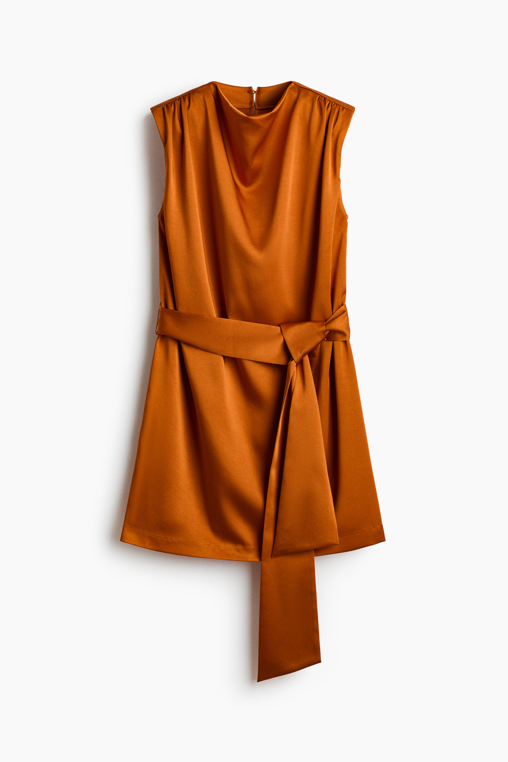 Атласное платье с поясом и подплечниками - H&M