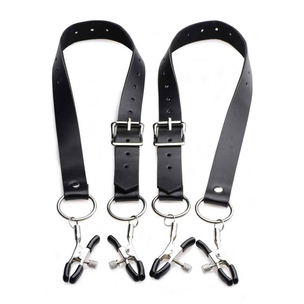 Ремни с зажимами для половых губ Spread Labia Spreader Straps with Clamps (Цвет: черный с серебристым)