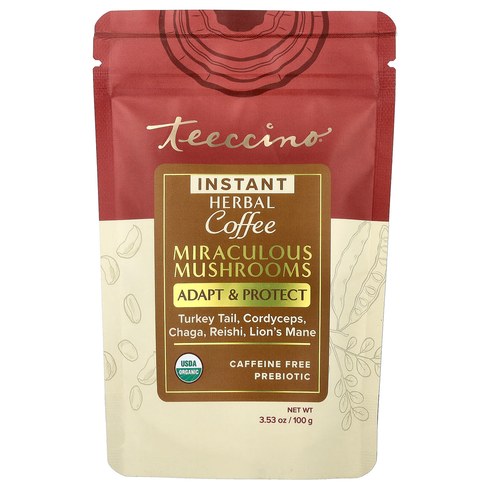 Teeccino, растворимый травяной кофе, Miraculous Mushrooms, без кофеина, 100 г (3,53 унции)