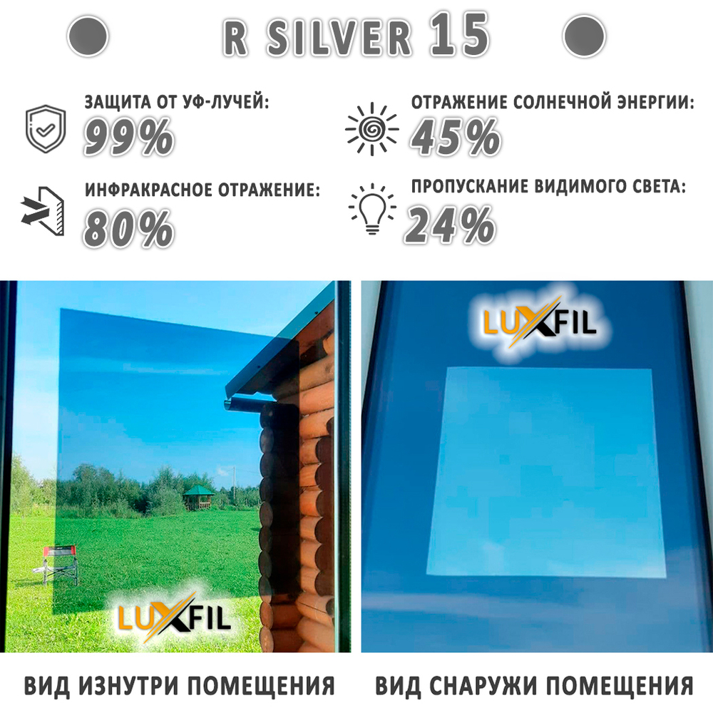 Пленка солнцезащитная зеркальная R SILVER 15 LUXFIL, (на отрез)