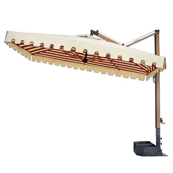 Зонт профессиональный 3х3 м с подсветкой Galileo Wood Light, имитация ироко, бордовый, бежевый