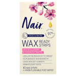 Nair, восковые полоски для эпиляции, для лица и зоны бикини, экстракты цветков орхидеи и вишни, 40 восковых полосок и 4 салфетки