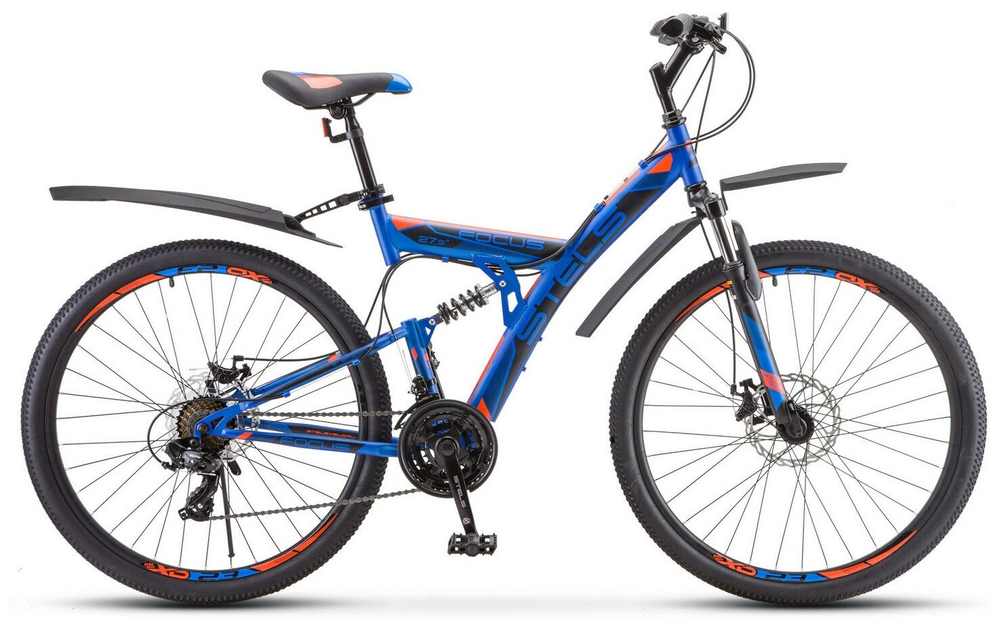 Горный (MTB) велосипед STELS Focus MD 21-sp 27.5 V010 (2020) синий/неоновый красный 19" (требует финальной сборки)