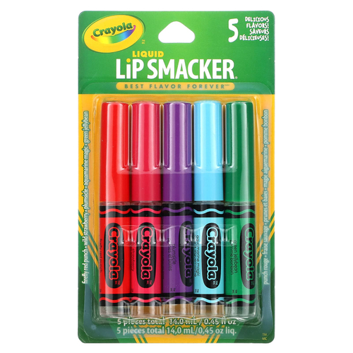 Lip Smacker, Crayola, жидкий блеск для губ, набор разных вкусов, 5 шт., 14 мл (0,45 жидк. унции)