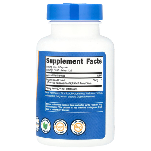 Nutricost, Сульфорафан глюкозинолат, 50 мг, 120 капсул