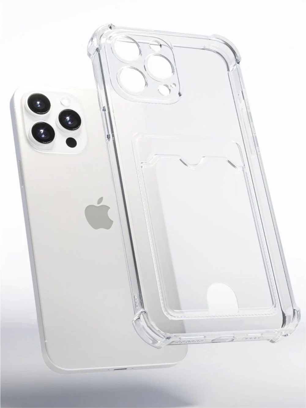 Чехол-накладка силикон с карманом под карту i-Phone 15 Pro 6.1" прозрачная