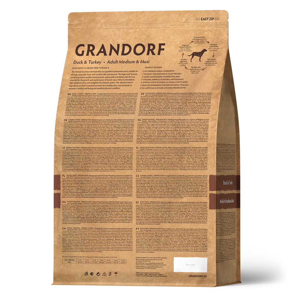 Сухой корм GRANDORF для собак средних и крупных пород Утка с индейкой
