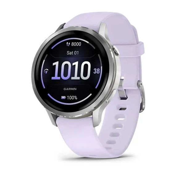 Garmin Venu 4 41 мм серебристые смарт-часы с силиконовым барвинковым ремешком