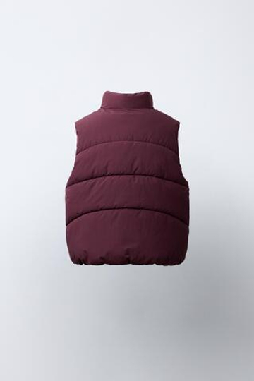 ZARA НЕПРОМОКАЕМЫЙ ОДНОТОННЫЙ ЖИЛЕТ, ТЕМНО-СЛИВОВЫЙ