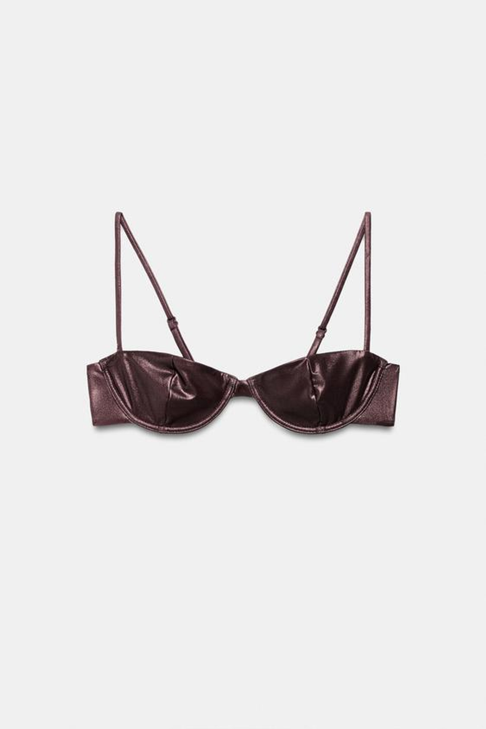 ZARA БИКИНИ-ТОП НА КОСТОЧКАХ С МЕТАЛЛИЗИРОВАННЫМ ЭФФЕКТОМ, КОРИЧНЕВЫЙ