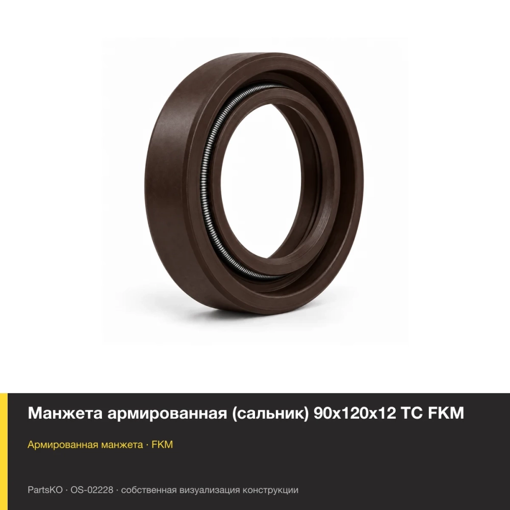 Манжета армированная (сальник) 90х120х12 TC FKM. FKM (фторкаучук), тёмно-коричневое исполнение