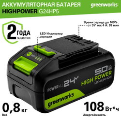 Аккумулятор GREENWORKS High Power G24HP5, 24V, 5Ач (2957807)