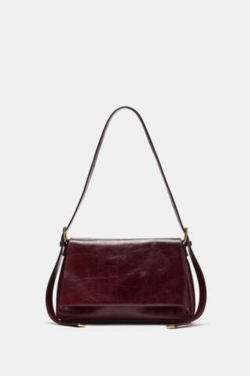 ZARA КОЖАНАЯ СУМКА С КЛАПАНОМ, КРАСНЫЙ