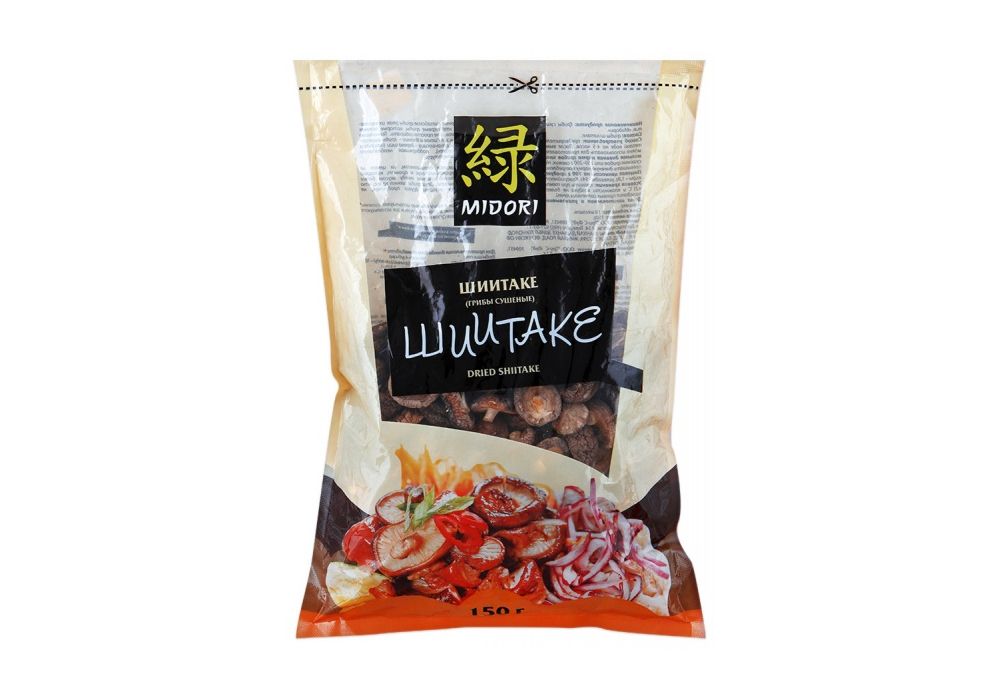 MIDORI Шиитаке целые сушеные, пакет полиэтиленовый (Китай) 150 г