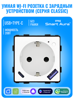 Умная Wi-Fi розетка с зарядным устройством USB и Type-C Smart Aura серия Classic без рамки