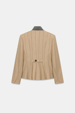 ZARA БЛЕЙЗЕР В ПОЛОСКУ ИЗ СМЕСОВОГО ЛЬНА — ZW COLLECTION, МЯГКИЙ КАШТАНОВЫЙ
