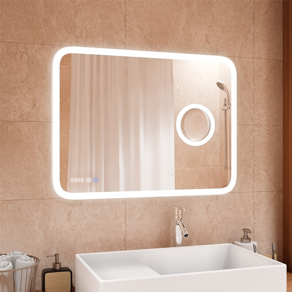 Зеркало "Bliss Led" 800х600 с увеличительным зеркалом, часами