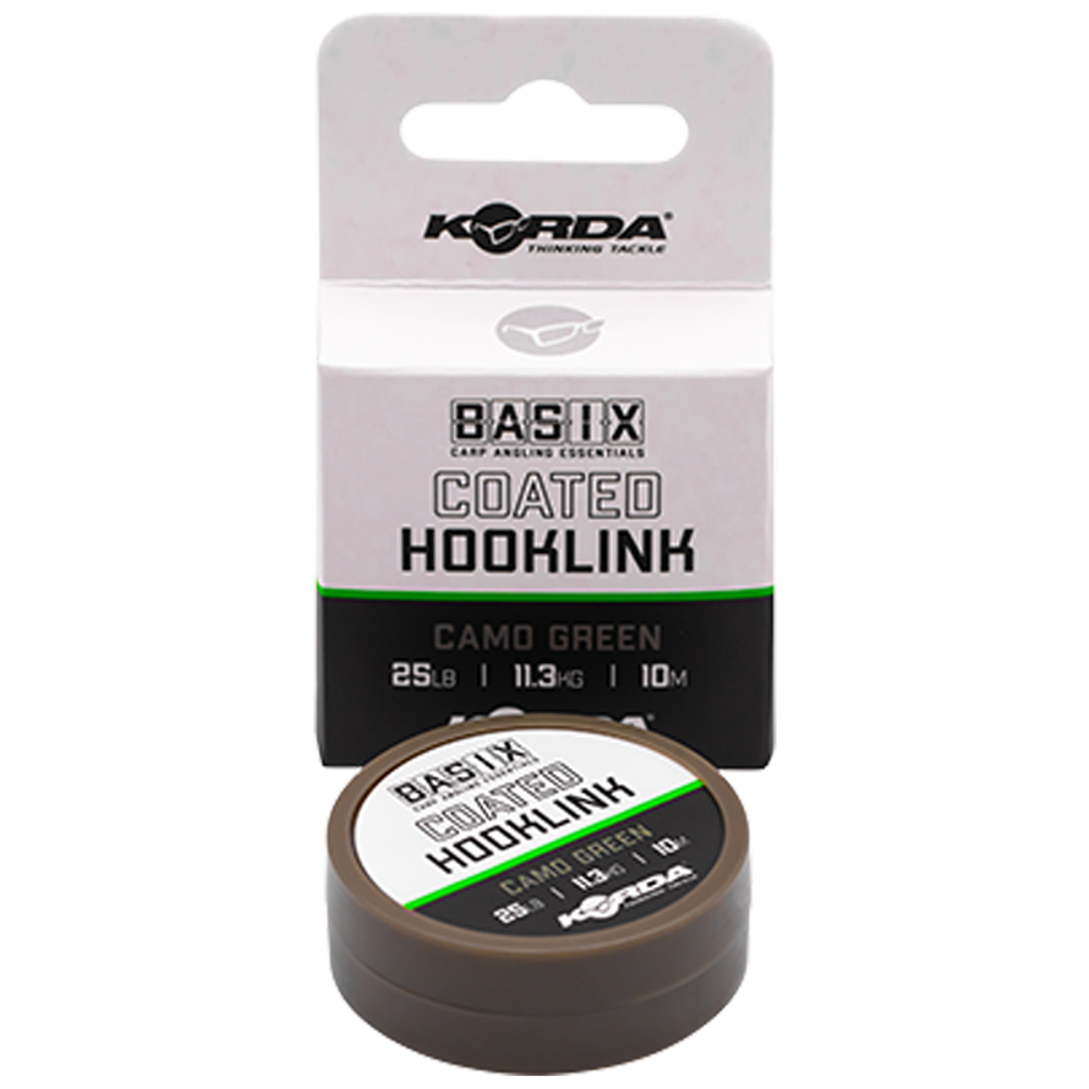 KORDA Поводковый материал Basix Coated Hooklink 25lb 10м Camo green