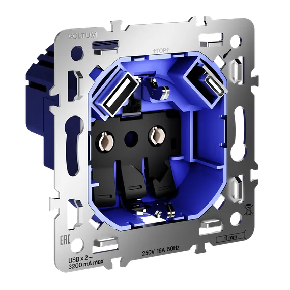 Механизм розетки с заземлением и защитными шторками , с USB A+C Voltum S70 VLS0405M