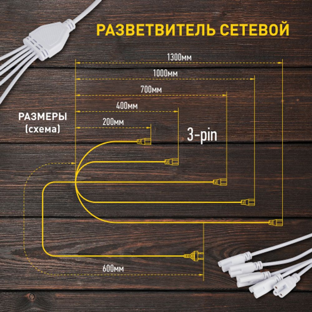 Разветвитель сетевой для линейных светильников ЭРА 5х IEC C5 3pin 2m для подключения 5 светильников | Аксессуары для фито светильников