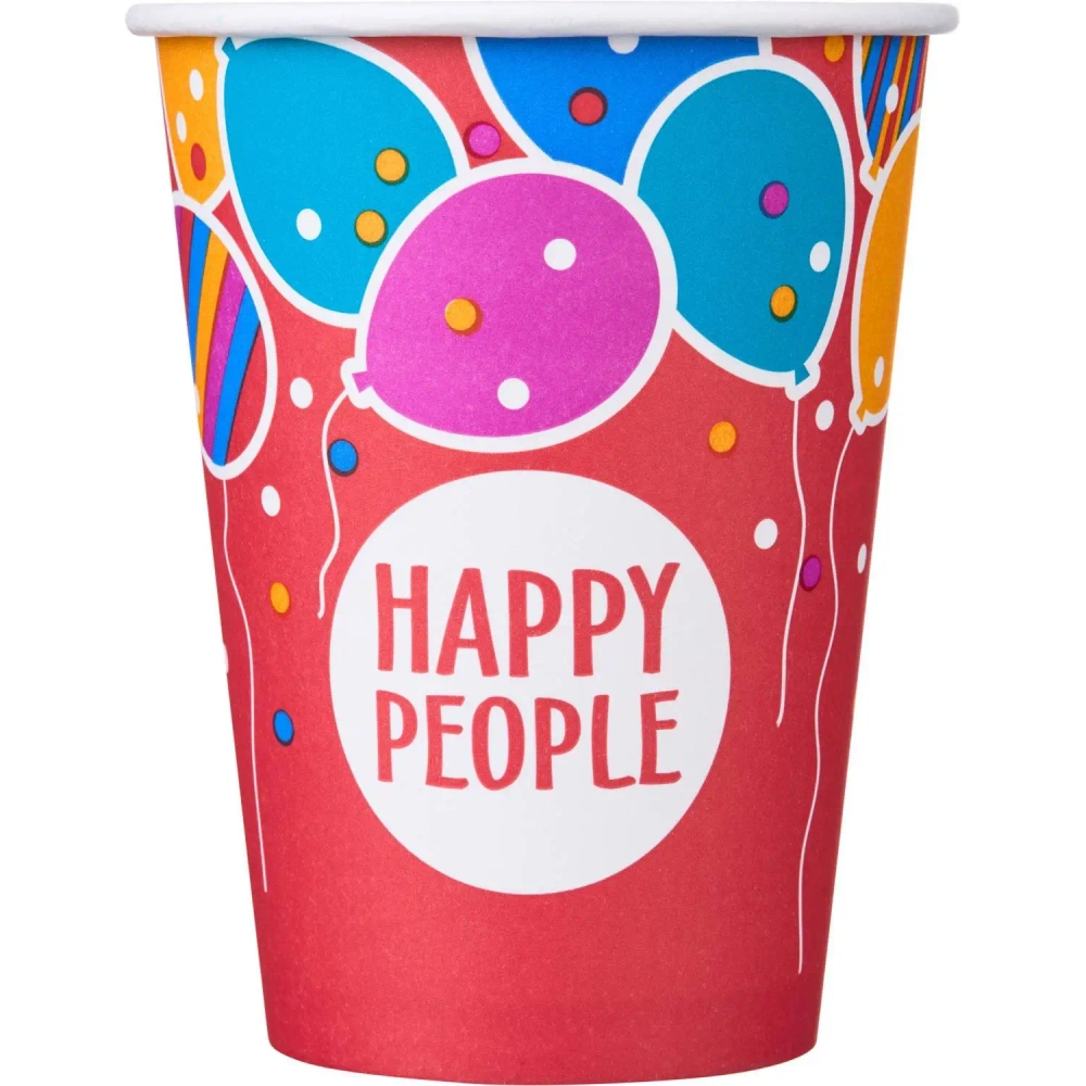 Стакан одноразовый бум односл. 350 мл d-90мм Happy People МИКС 50шт/уп
