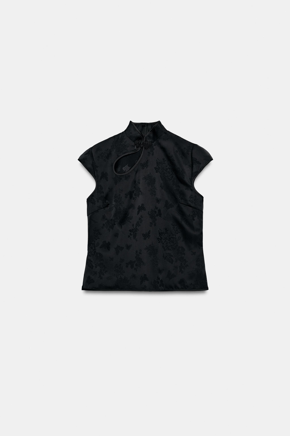ZARA АТЛАСНЫЙ ТОП С КОНТРАСТНОЙ ОТДЕЛКОЙ И ЗАСТЕЖКОЙ, ЧЕРНЫЙ