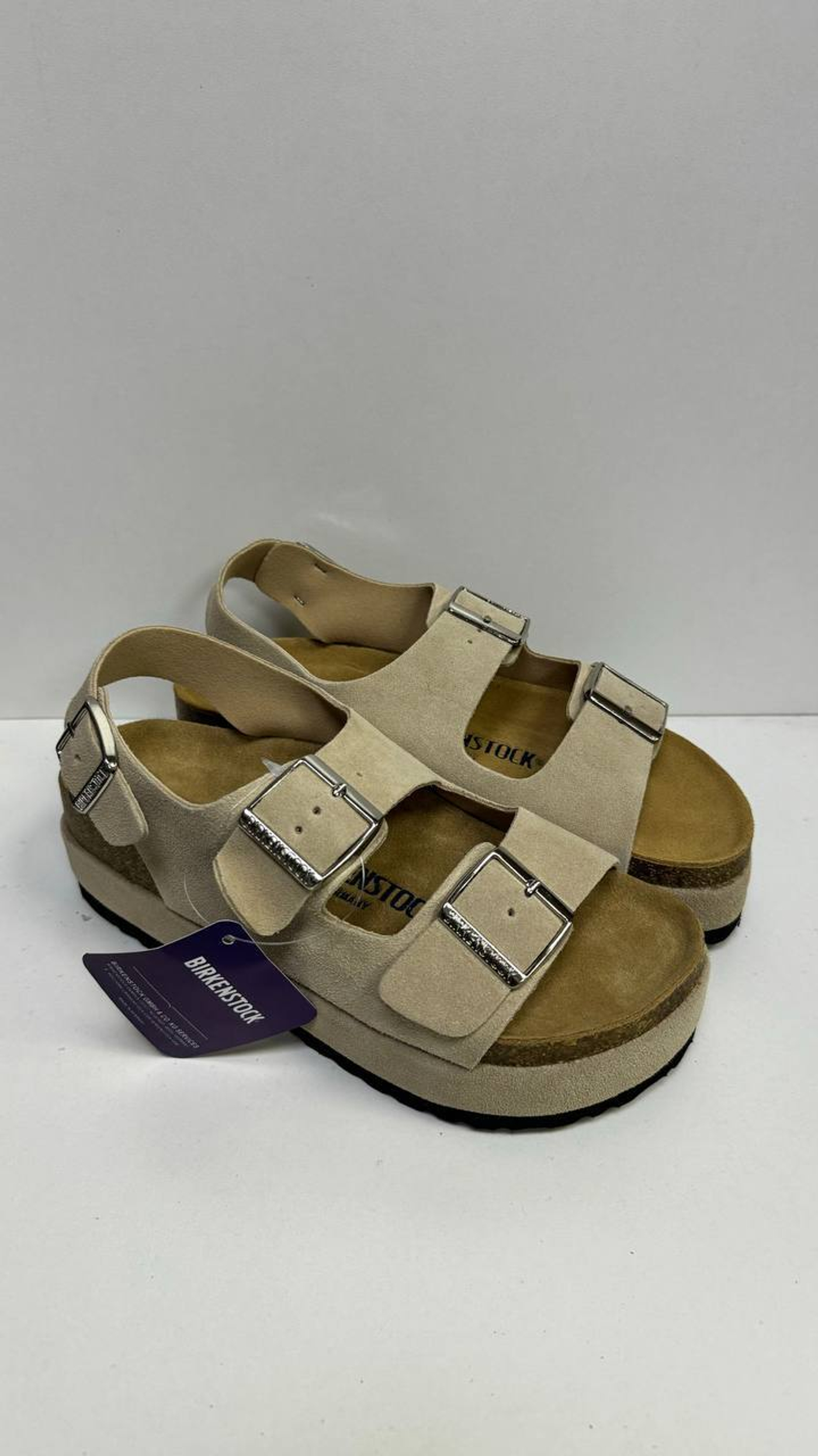 Сандали Birkenstock на утолщенной подошве светло бежевые