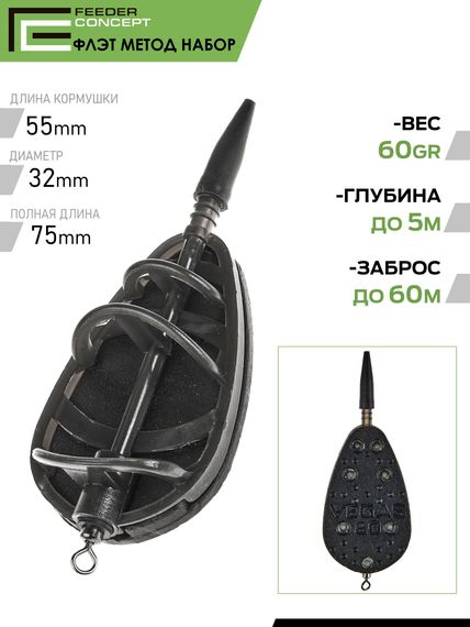 Набор фидерных кормушек FC Vegas Flat METHOD 60г 3шт. и уплотнитель