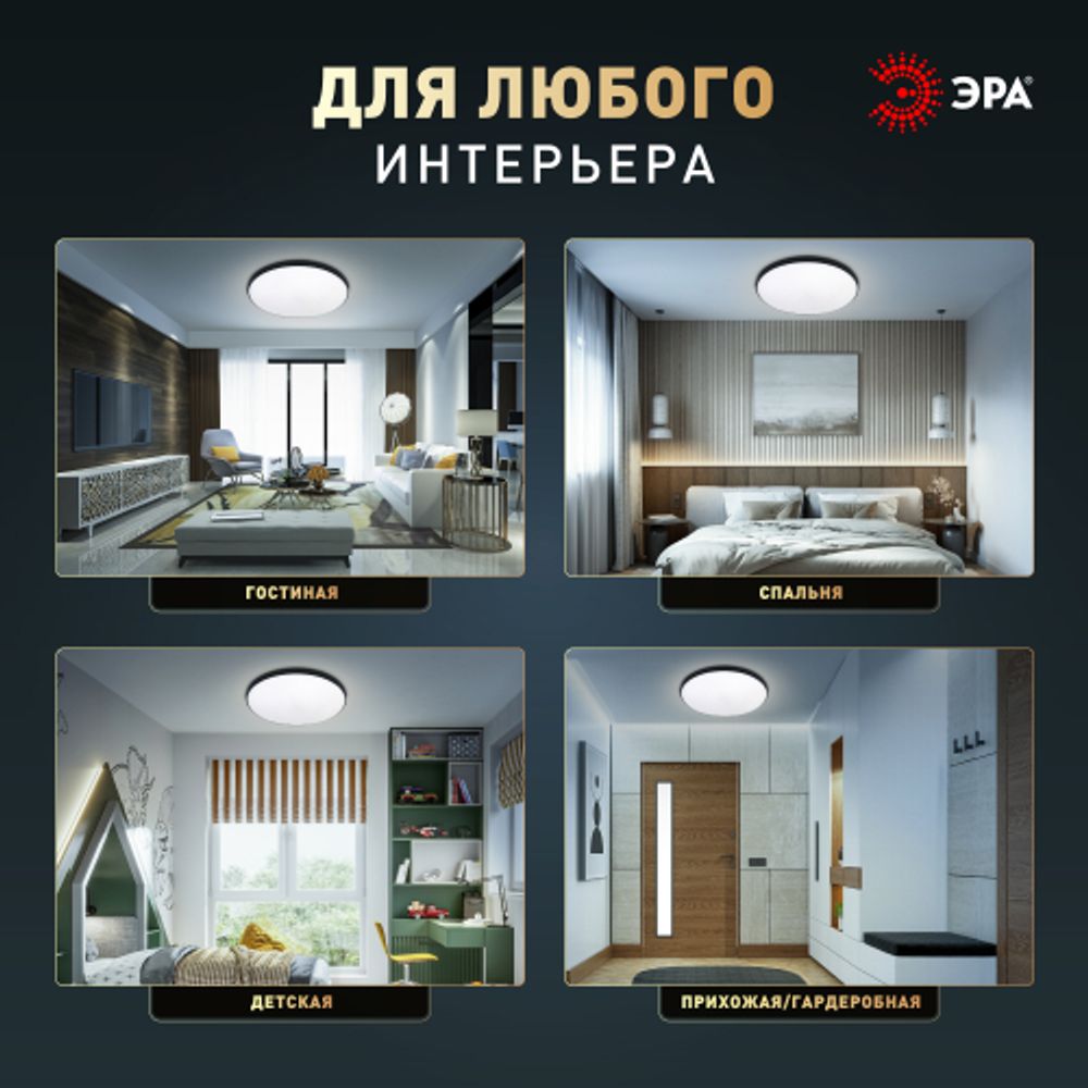 Светильник потолочный светодиодный ЭРА Классик без ДУ SPB-6 Slim Base BK 24W-5K 5000К | Светильники SPB-6 без ДУ
